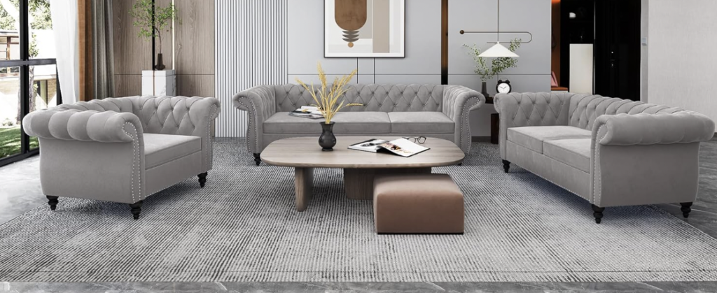 Velvet Chesterfield Sofa Set
